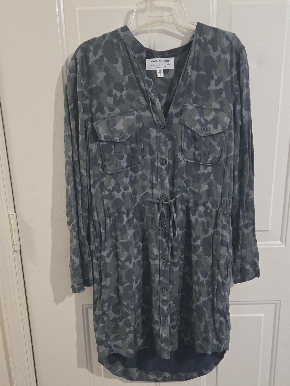 Anthropologie Cloth And Stone Nina Camo Mini Shirt Dress Olive Green Camoflage S